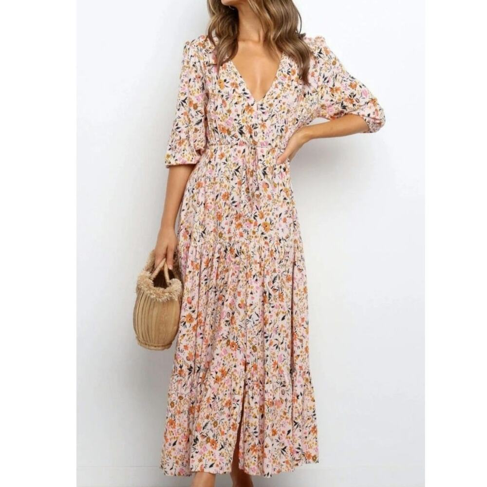 Petal + Pup Kelda maxi Dress small whimsy floral cottage Boho Hippie long sleeve